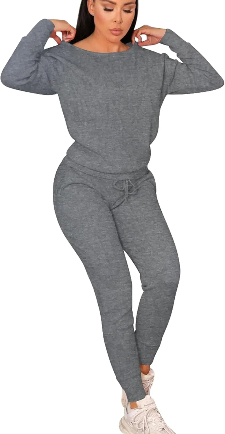 VASAUGE Women's Workout 2 Piece Tracksuit Outfits Long Sleeve Tops Track Sweat Suits Jogger Pants Sets Sweatsuit