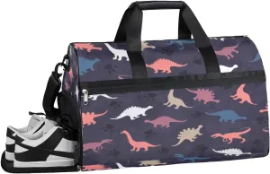 Vintage Dinosaur Sports Gym Bag with Wet Pocket & Shoes Compartment Waterproof Workout Duffel Bag for Women and Men Weekender Overnight Duffle Bag Travel Carry-on Tote