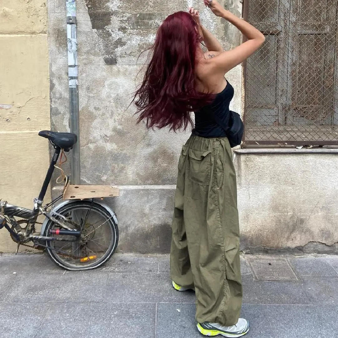 VOIKERDR Cargo Pants Women Baggy Straight Leg Cargo Pants Street Wear Casual Trousers with Pockets Y2K Baggy Pants for Women