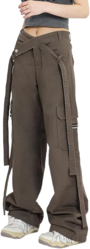 VOIKERDR Cargo Pants Women High Rise Baggy Straight Leg Cargo Pants Street wear Casual Trousers with Pockets Y2K Pants