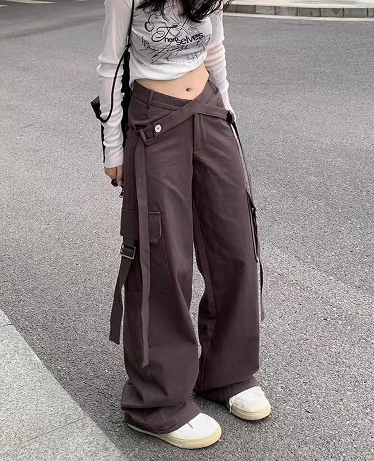 VOIKERDR Cargo Pants Women High Rise Baggy Straight Leg Cargo Pants Street wear Casual Trousers with Pockets Y2K Pants