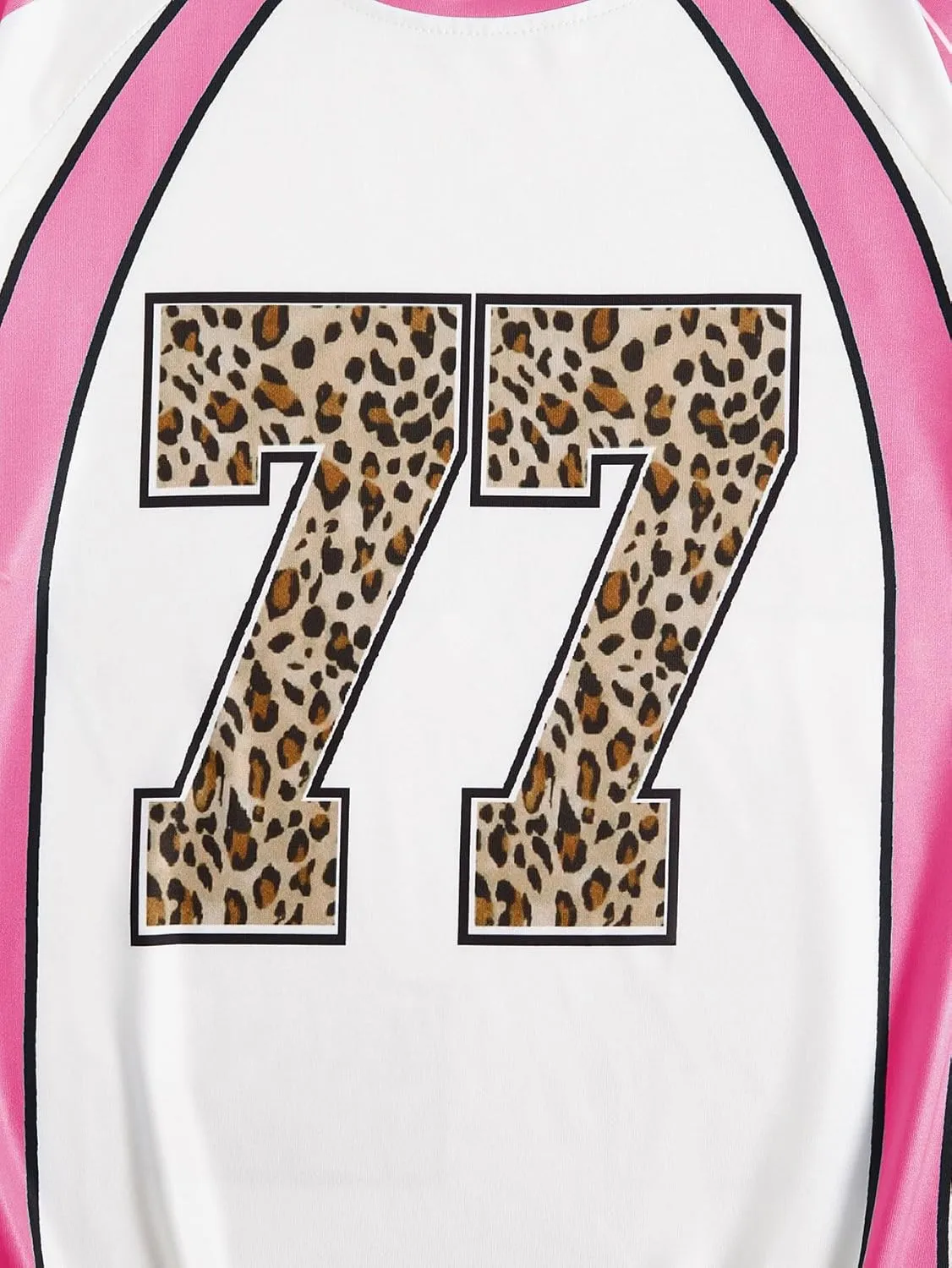 WDIRARA Women's Leopard Number Print Jerseys Oversized Colorblock Drop Shoulder Crew Neck Short Sleeve T-Shirt