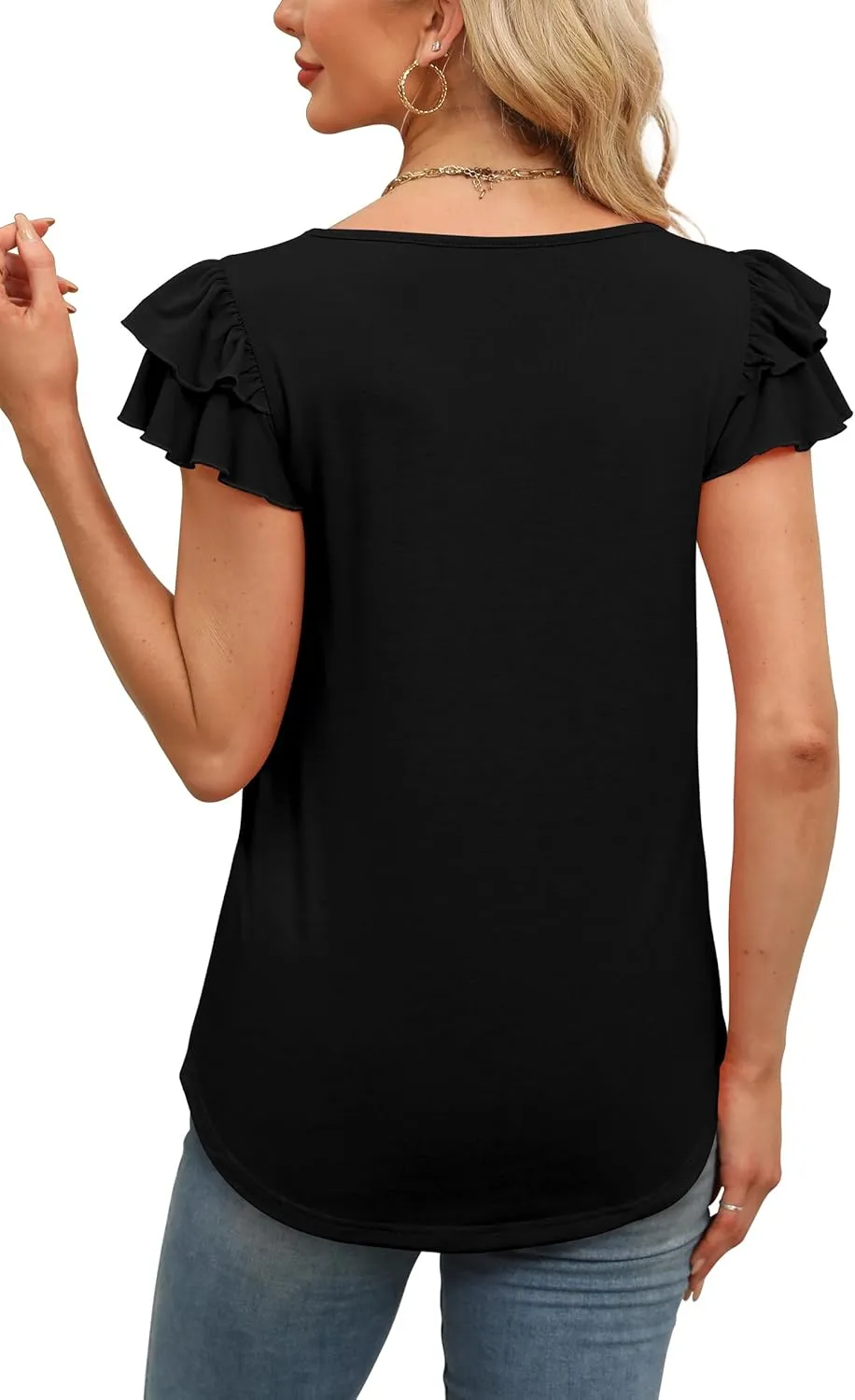 WEESO Womens T Shirts Ruffle Short Sleeve Summer Tops Cute Crew Neck Casual Blouses