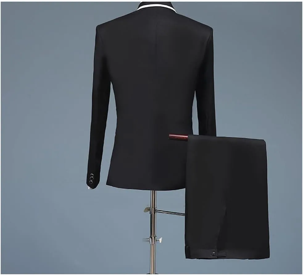 WeGee Men's Black Suit with White Edge Collar, Includes Blazer, Pants and Tie