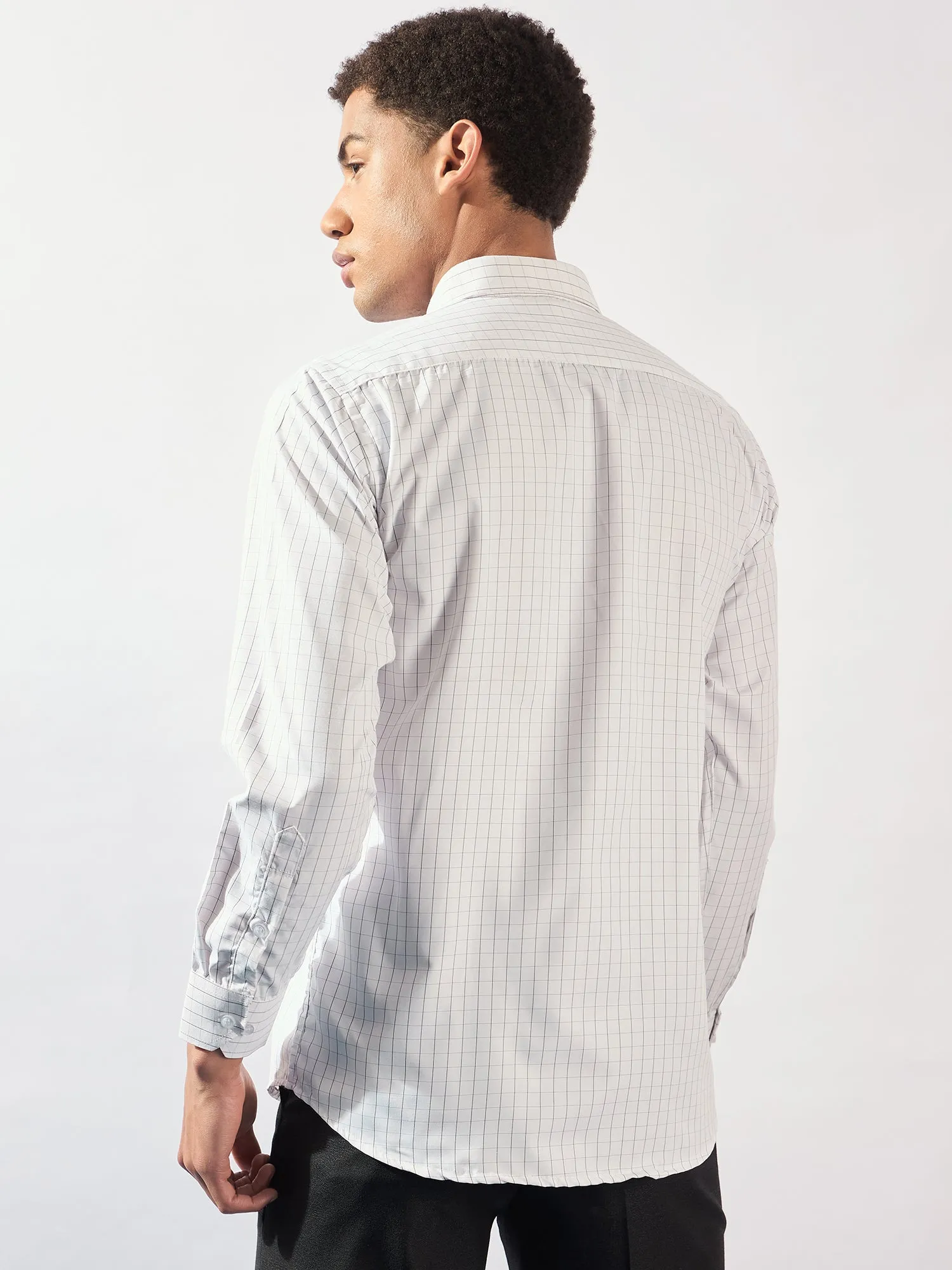 White and Black: Men's Micro Checked Formal Shirt