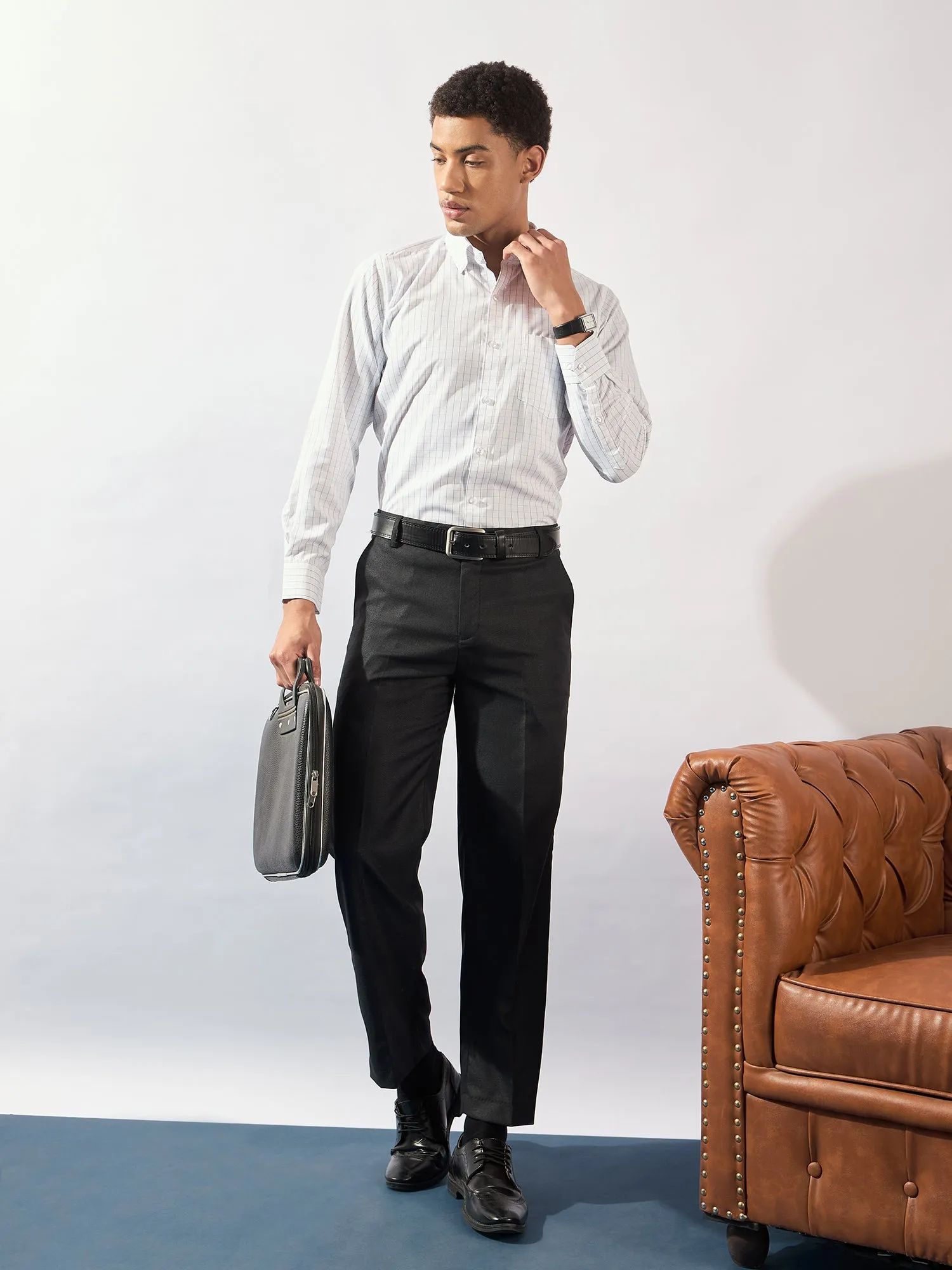 White and Black: Men's Micro Checked Formal Shirt