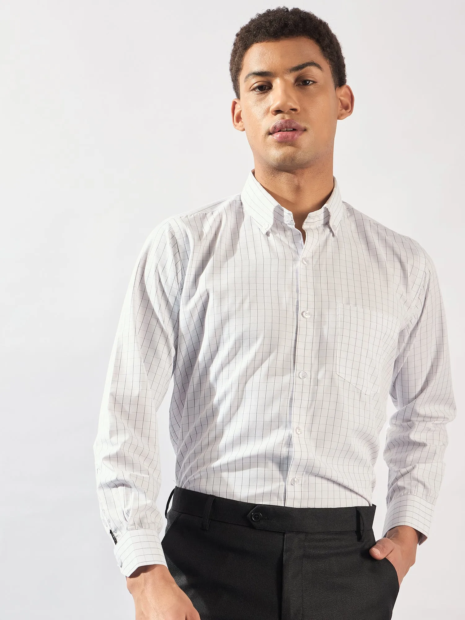 White and Black: Men's Micro Checked Formal Shirt