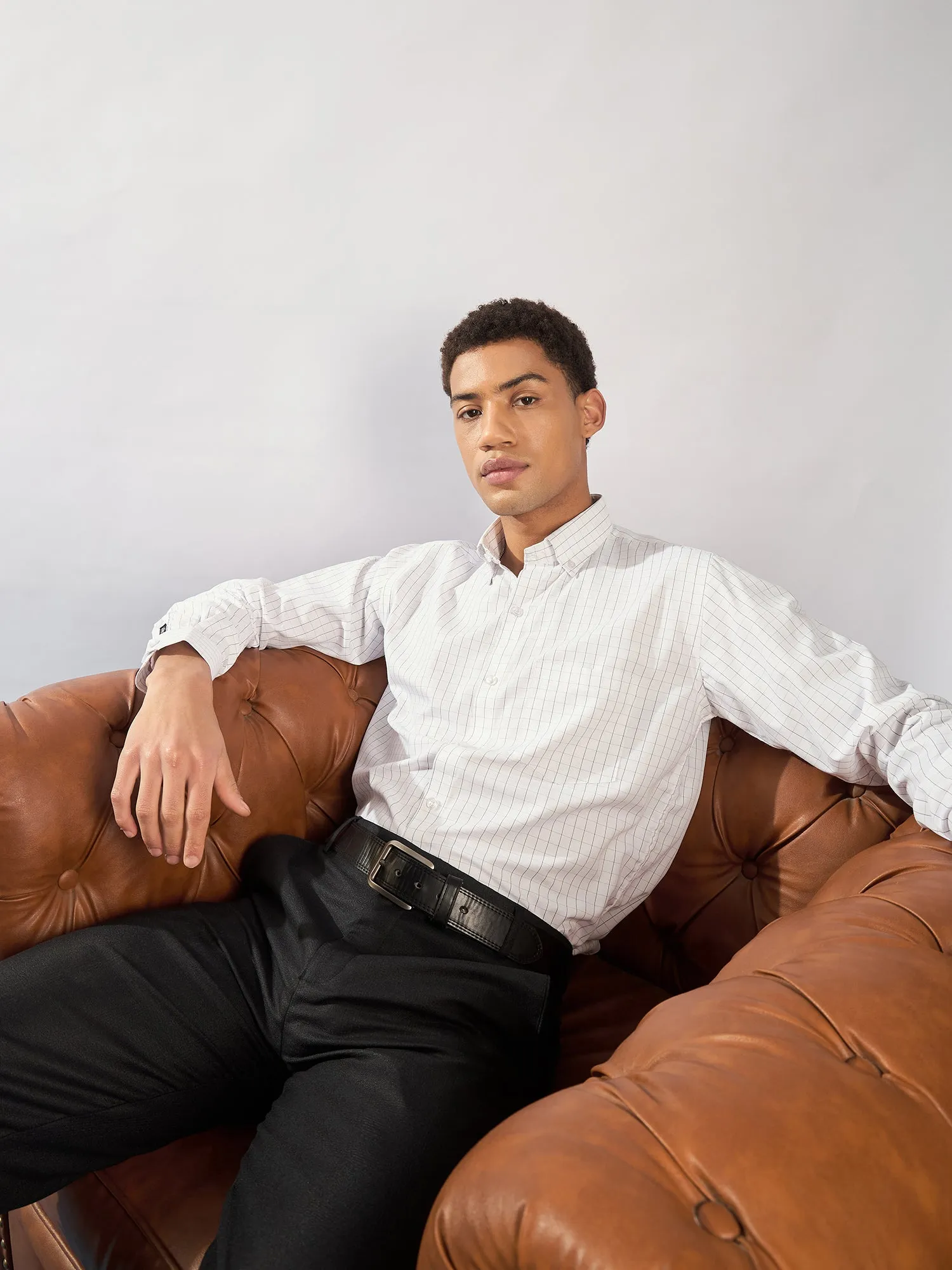 White and Black: Men's Micro Checked Formal Shirt
