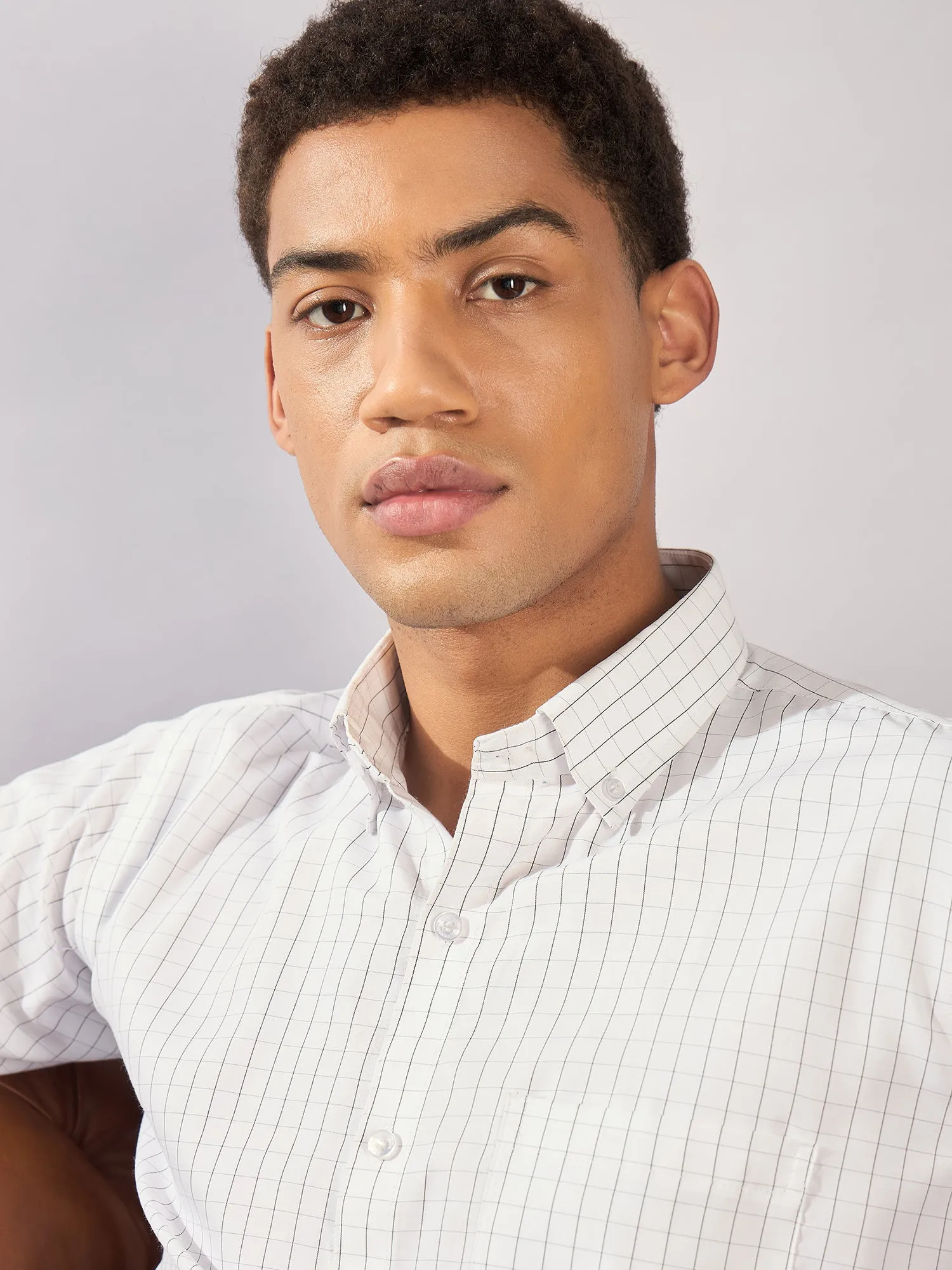 White and Black: Men's Micro Checked Formal Shirt