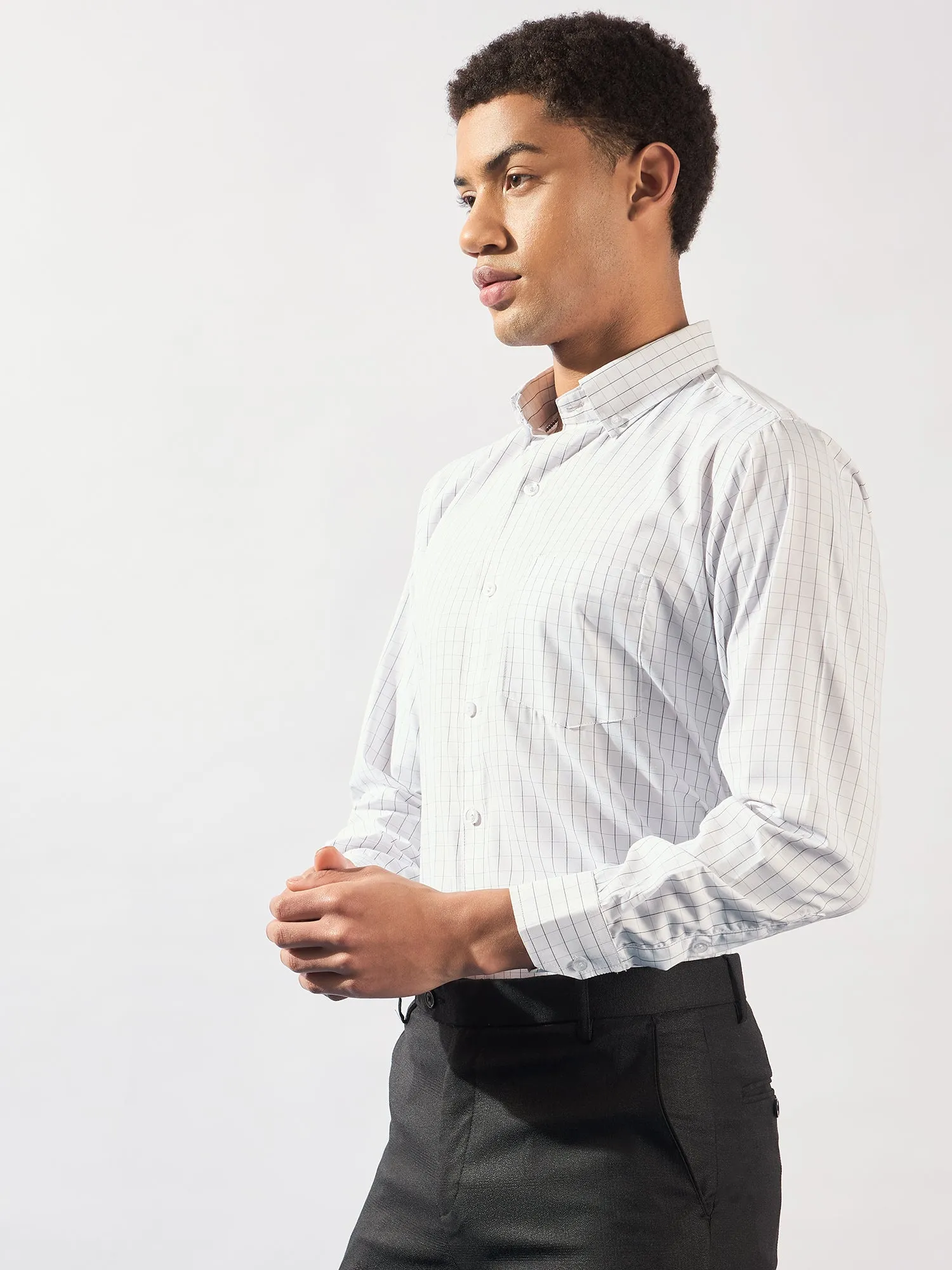 White and Black: Men's Micro Checked Formal Shirt