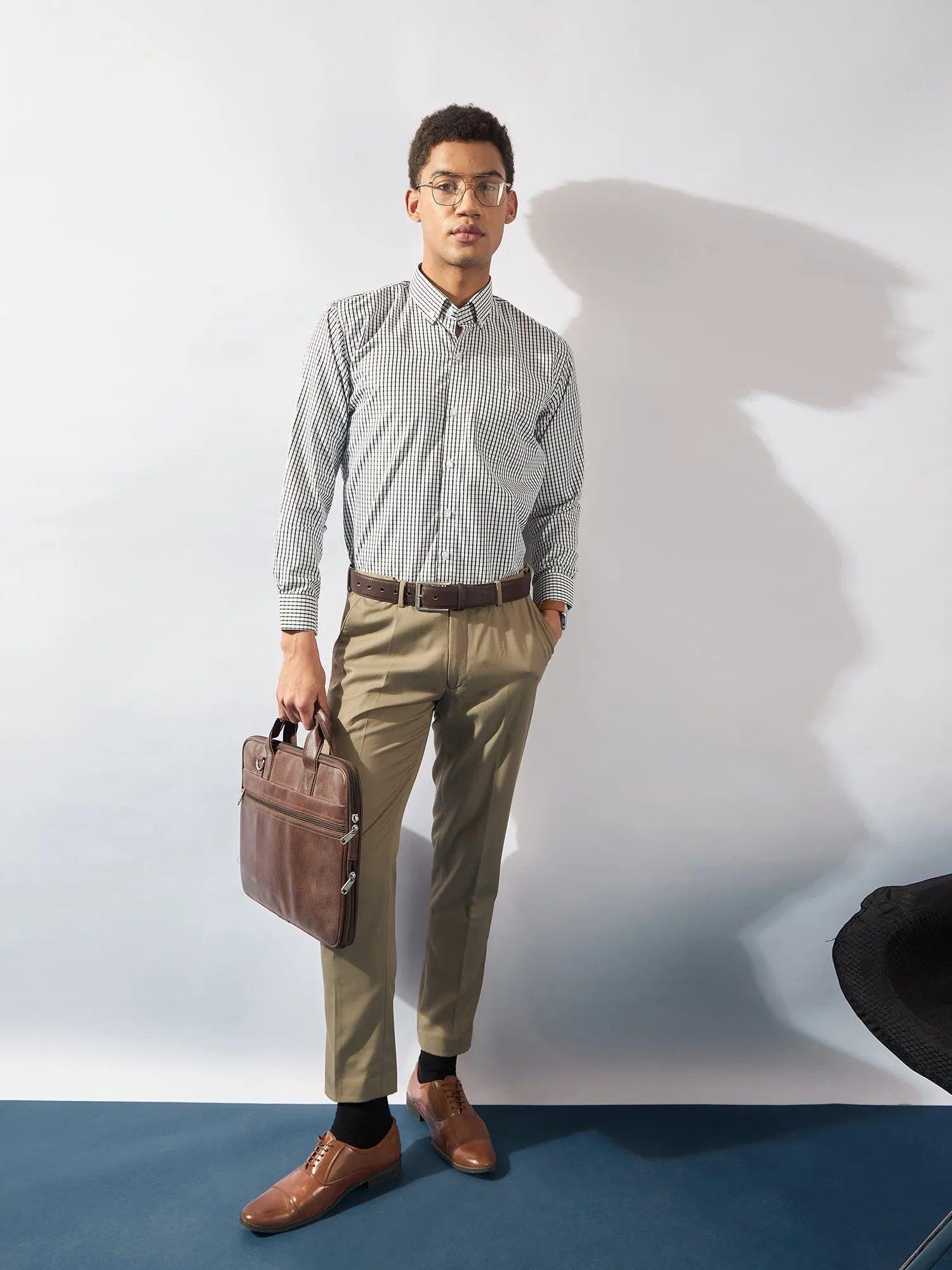 White and Black: Micro Checked Formal Shirt