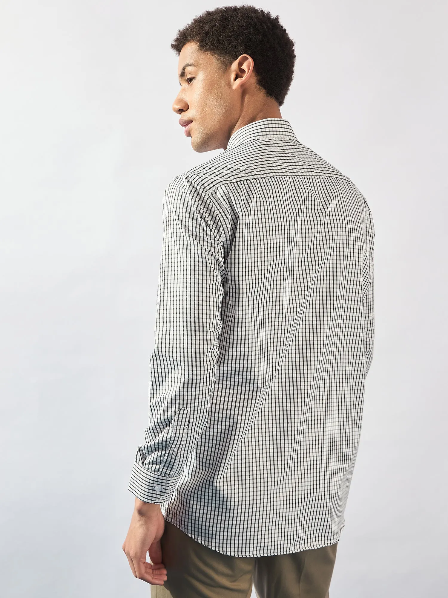 White and Black: Micro Checked Formal Shirt