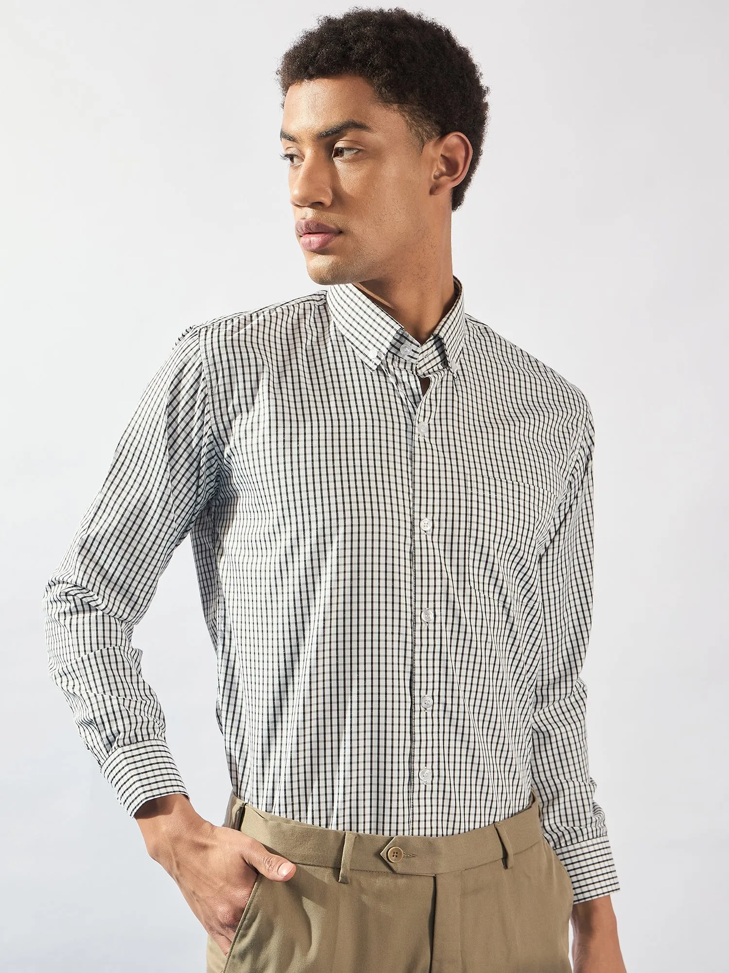 White and Black: Micro Checked Formal Shirt