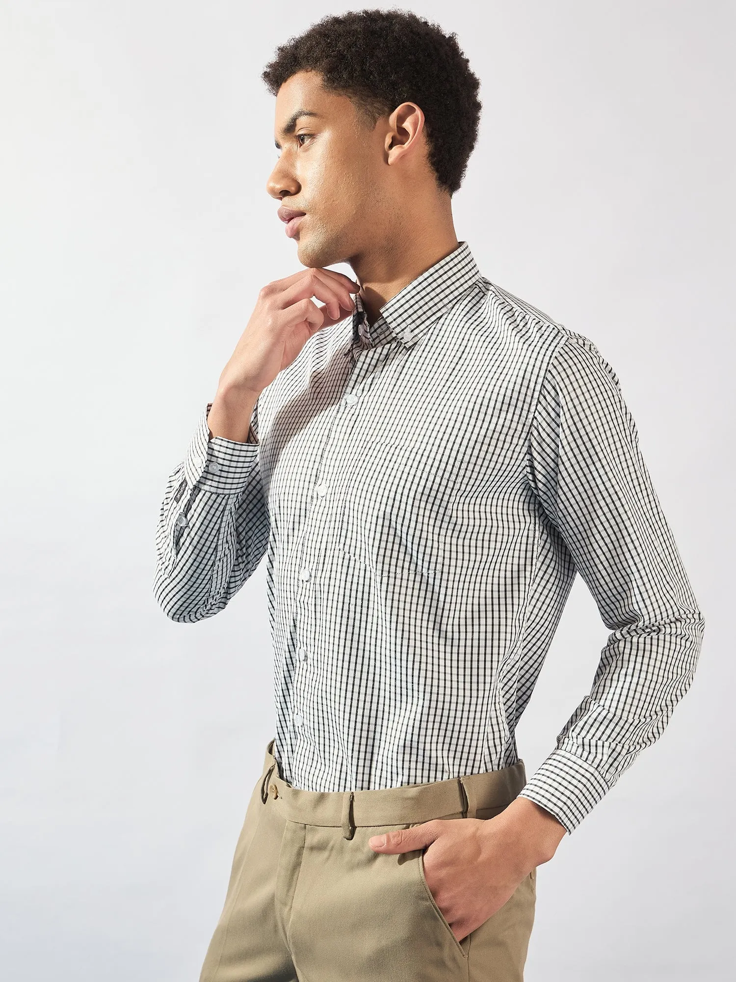 White and Black: Micro Checked Formal Shirt