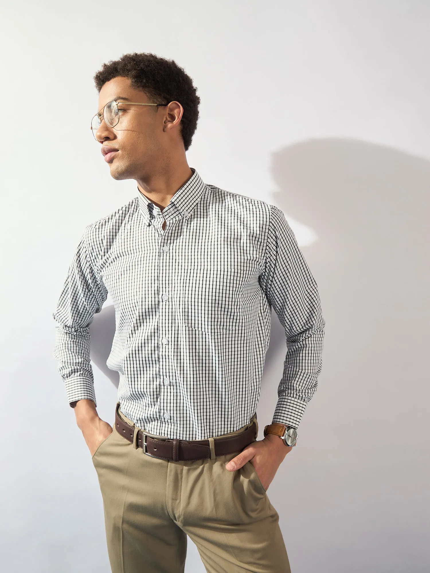 White and Black: Micro Checked Formal Shirt
