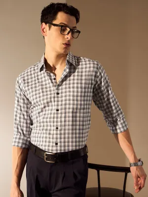 White and Blue: Checked Formal Shirt