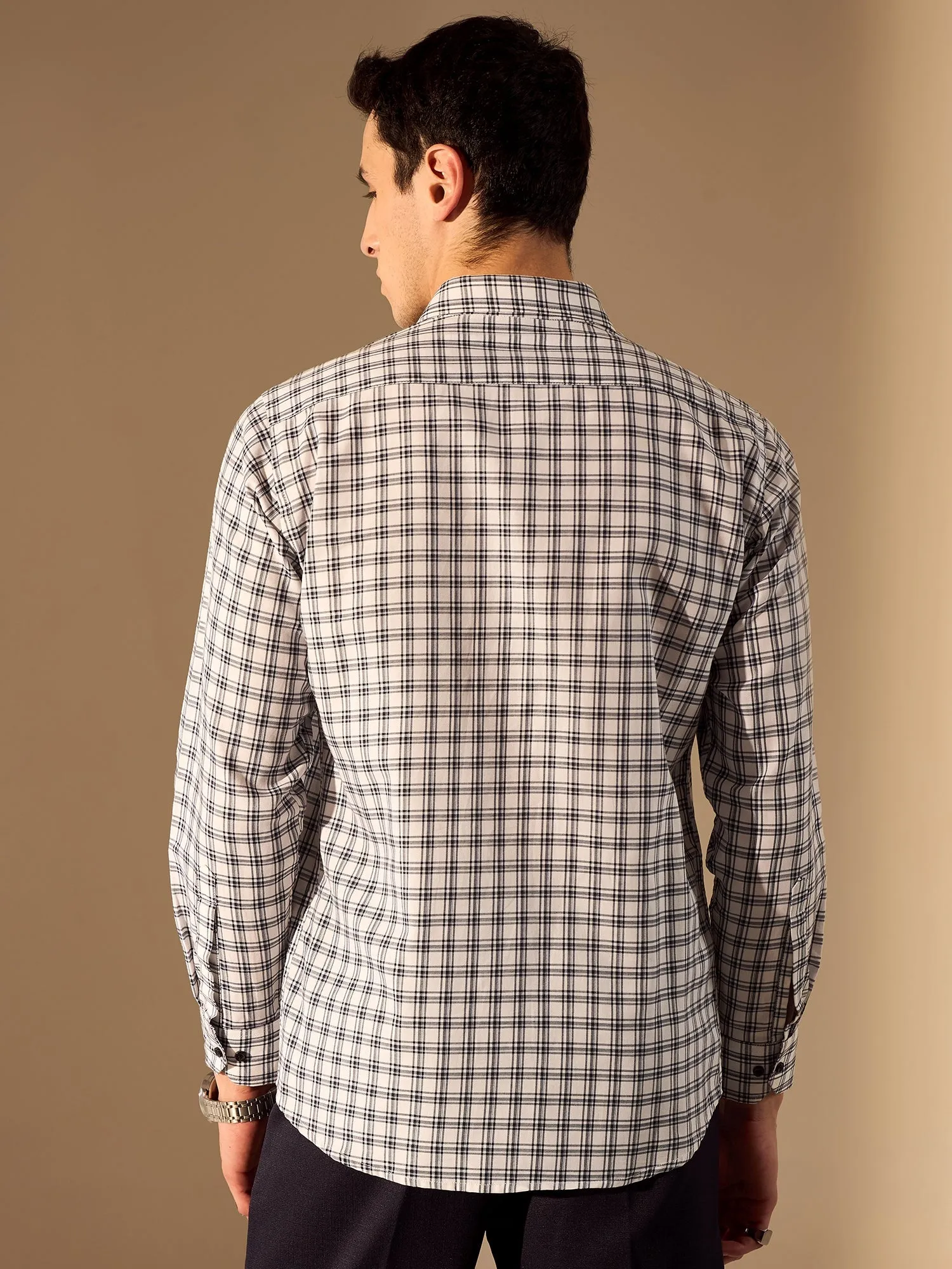 White and Blue: Checked Formal Shirt
