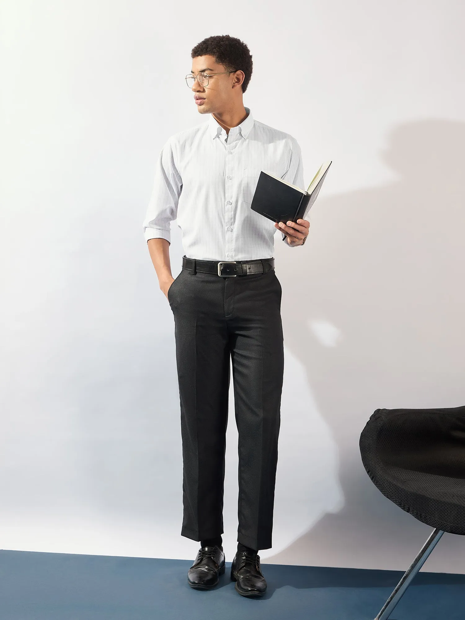 White and Grey: Micro Checked Formal Shirt