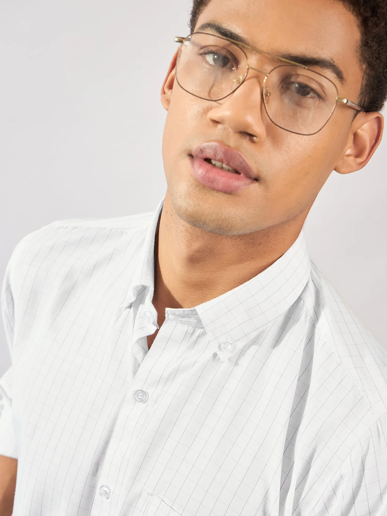 White and Grey: Micro Checked Formal Shirt