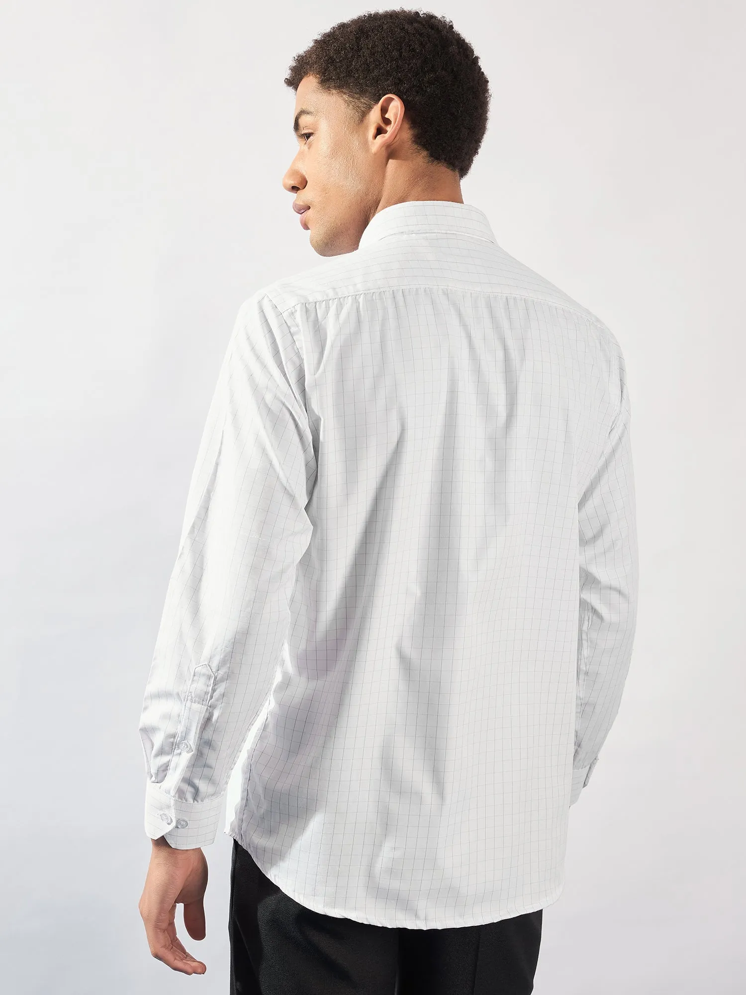 White and Grey: Micro Checked Formal Shirt