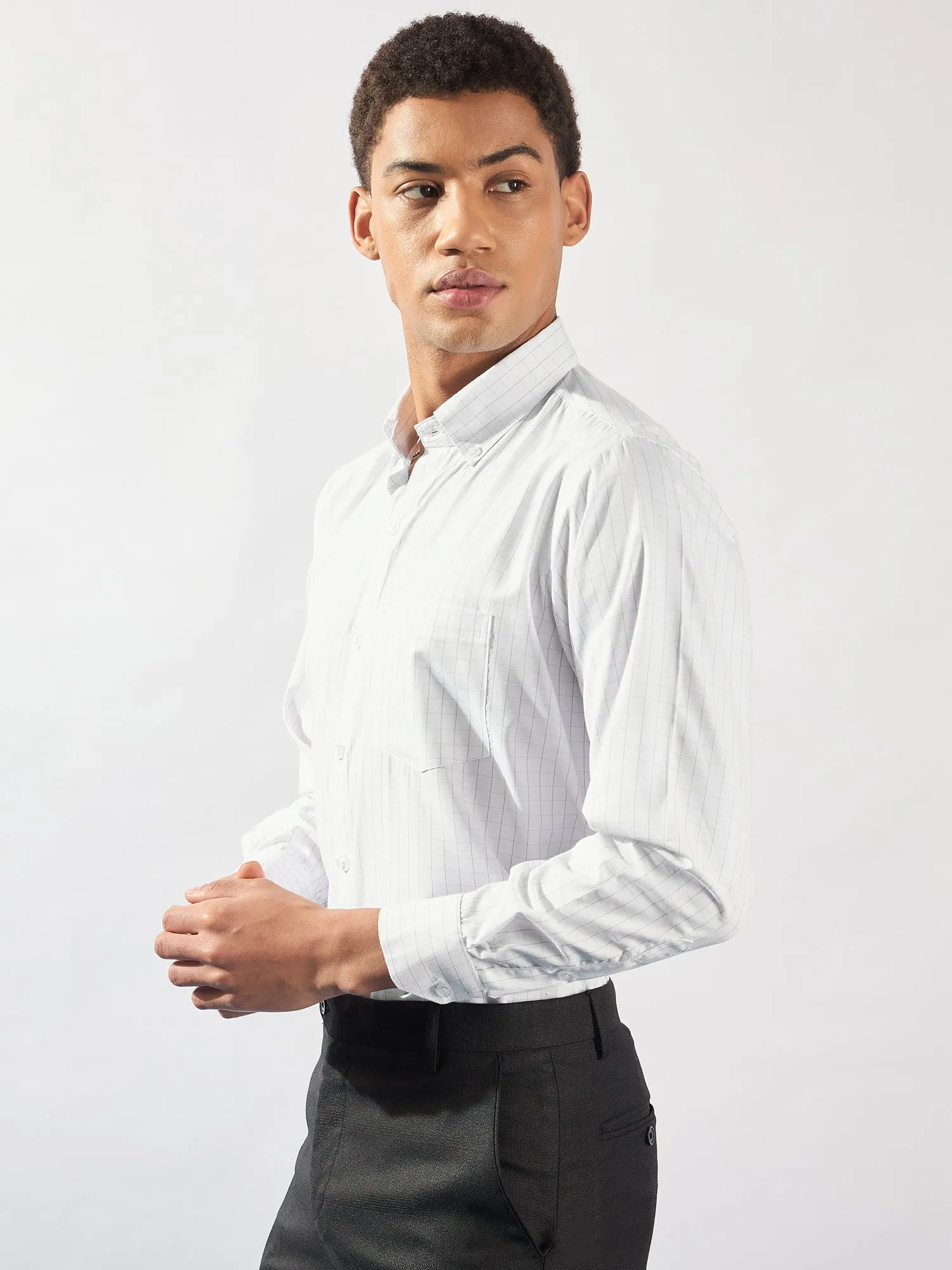 White and Grey: Micro Checked Formal Shirt
