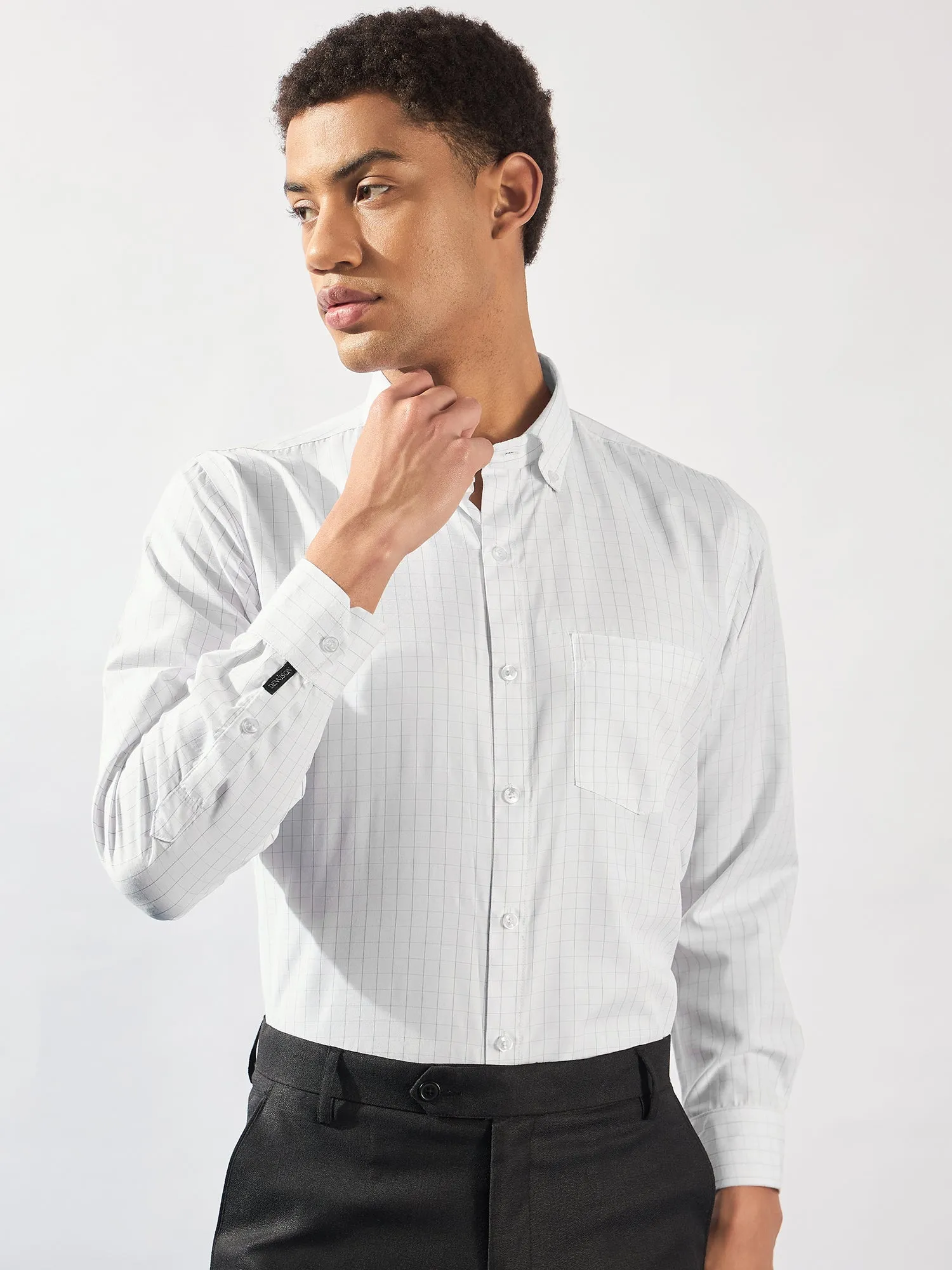 White and Grey: Micro Checked Formal Shirt