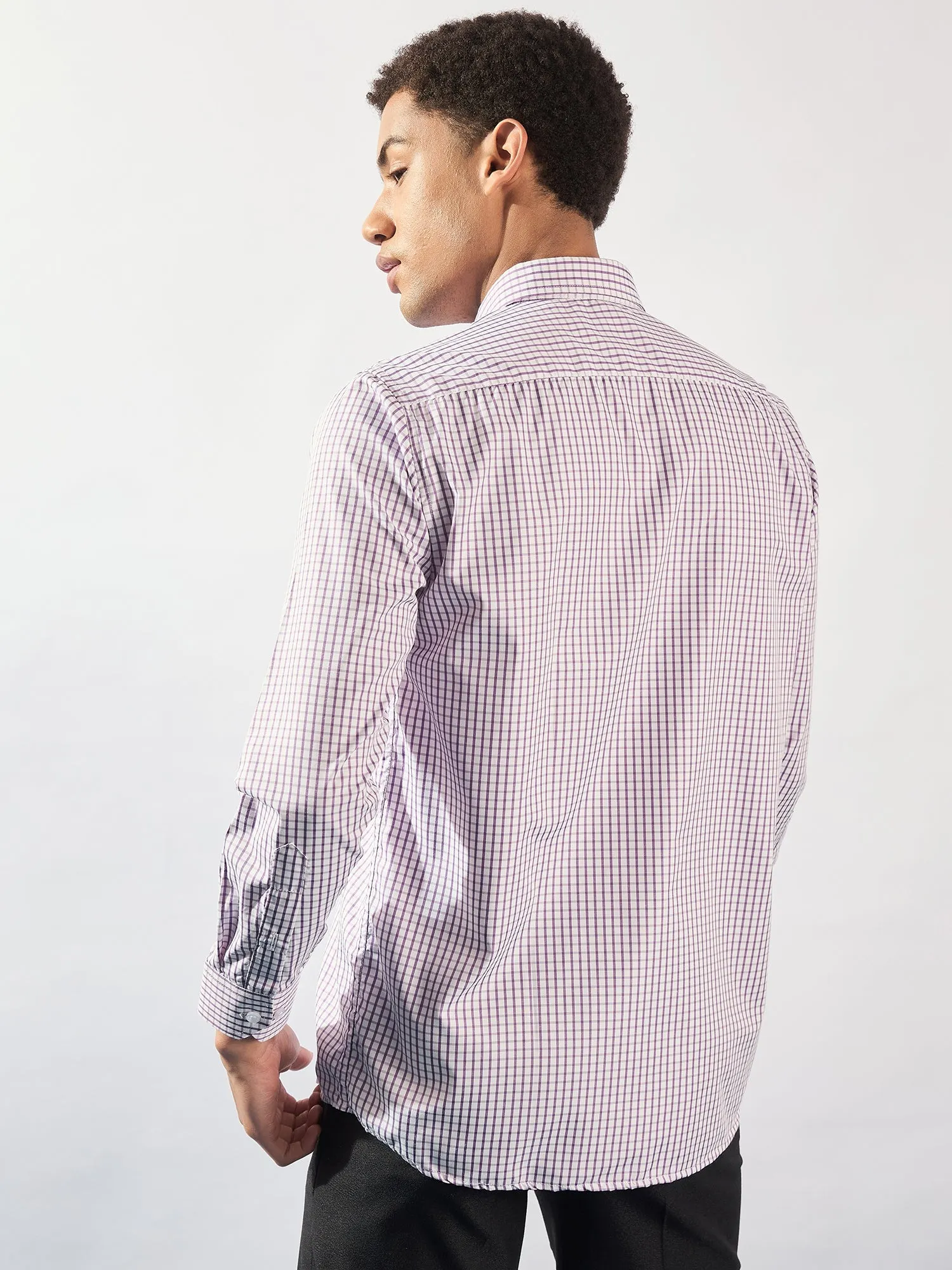 White and Purple: Men's Micro Checked Formal Shirt