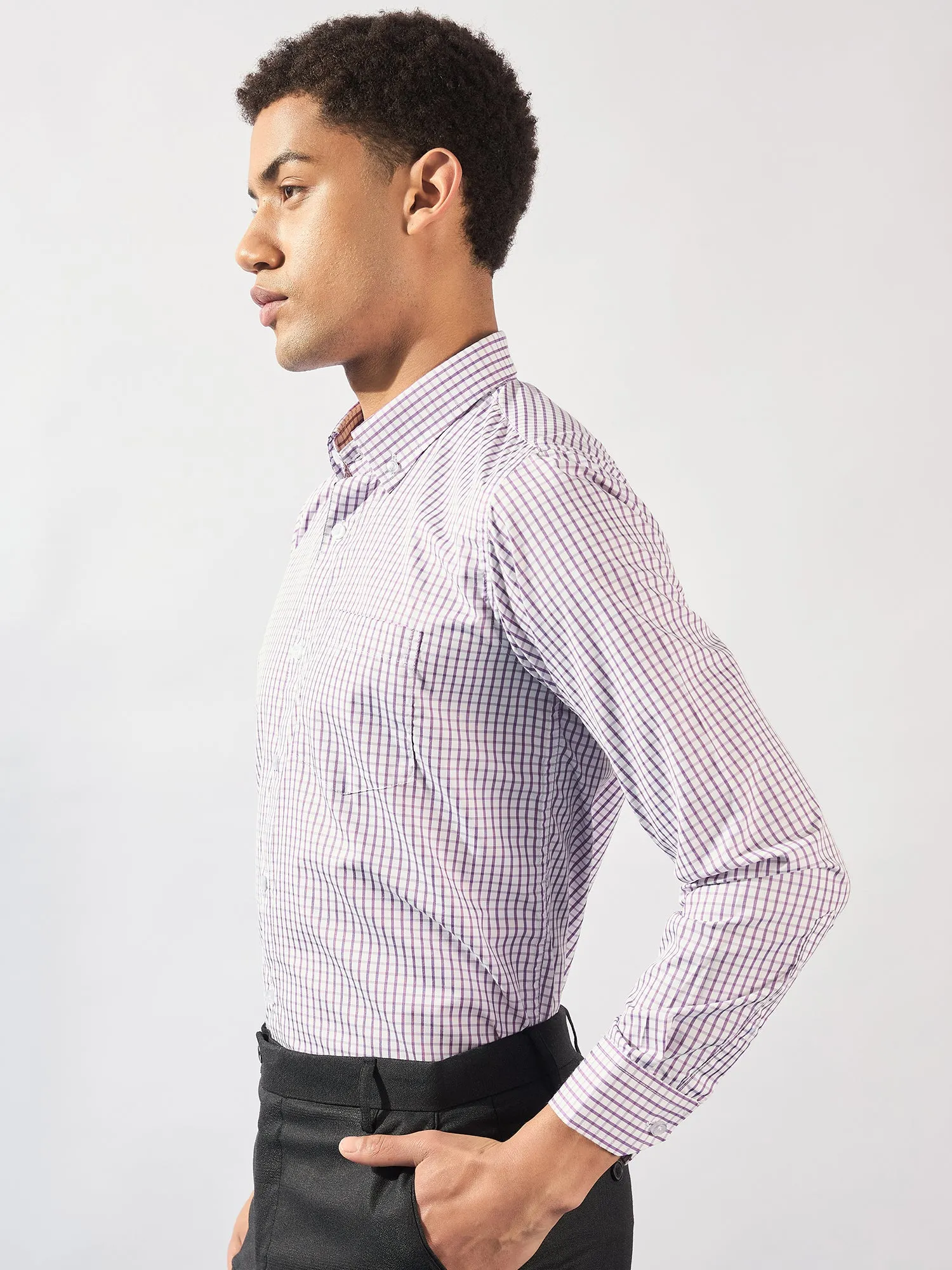 White and Purple: Men's Micro Checked Formal Shirt
