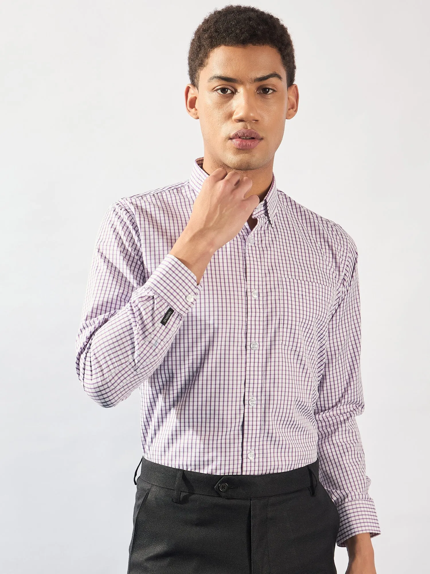 White and Purple: Men's Micro Checked Formal Shirt