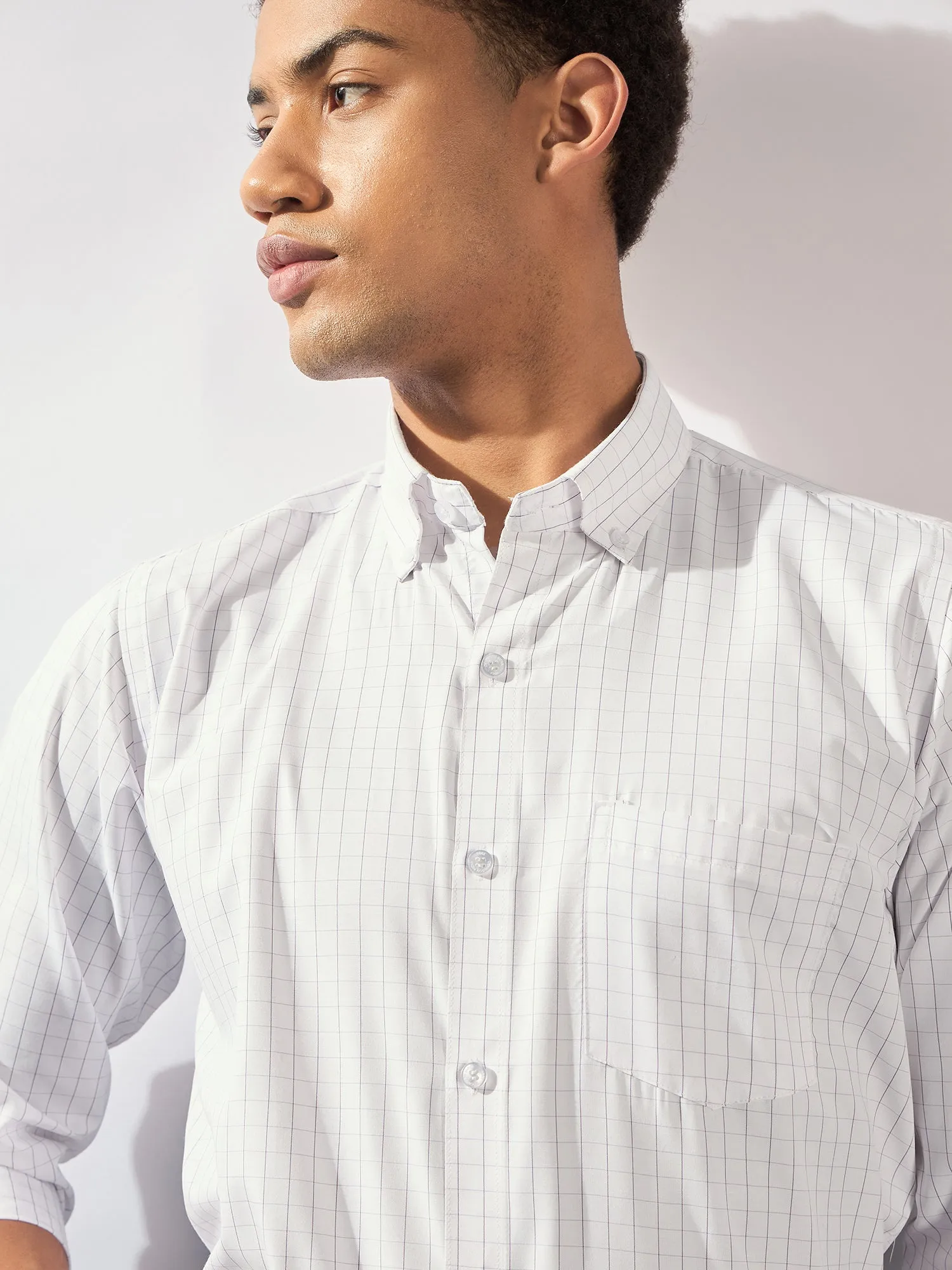 White and Purple: Micro Checked Formal Shirt