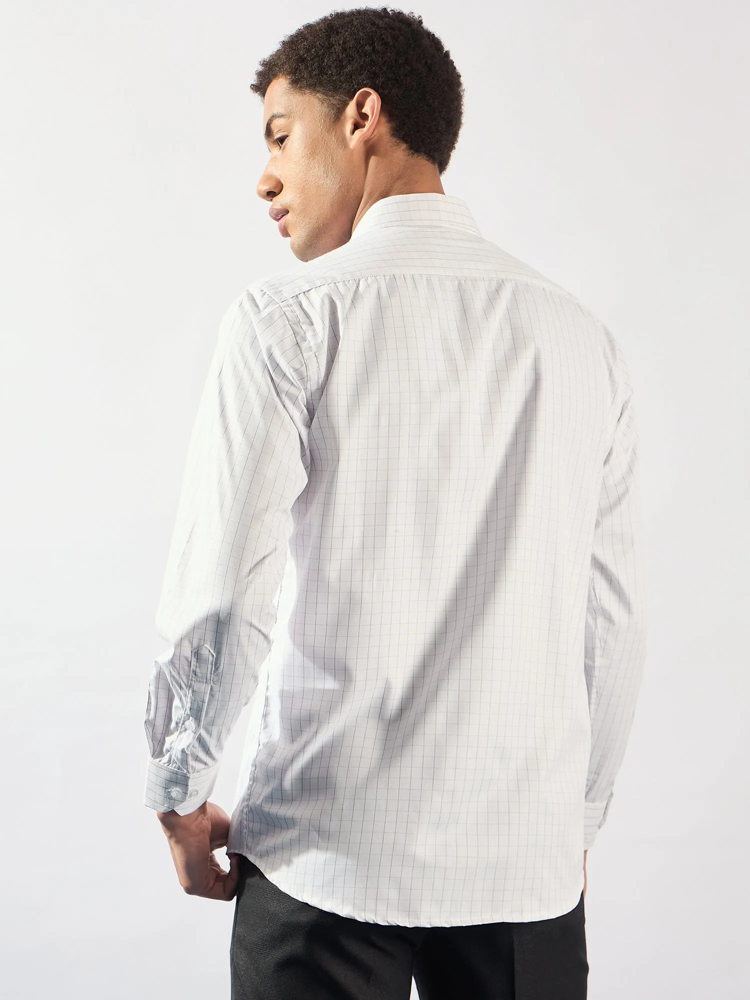 White and Purple: Micro Checked Formal Shirt