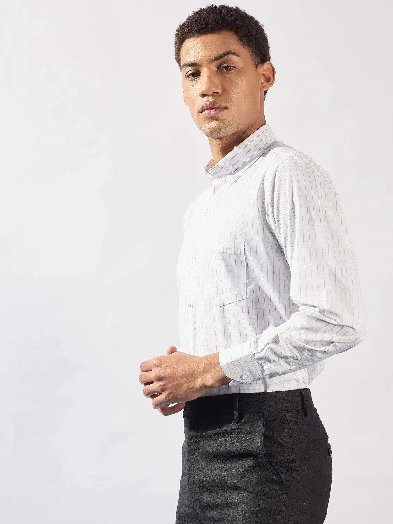 White and Purple: Micro Checked Formal Shirt