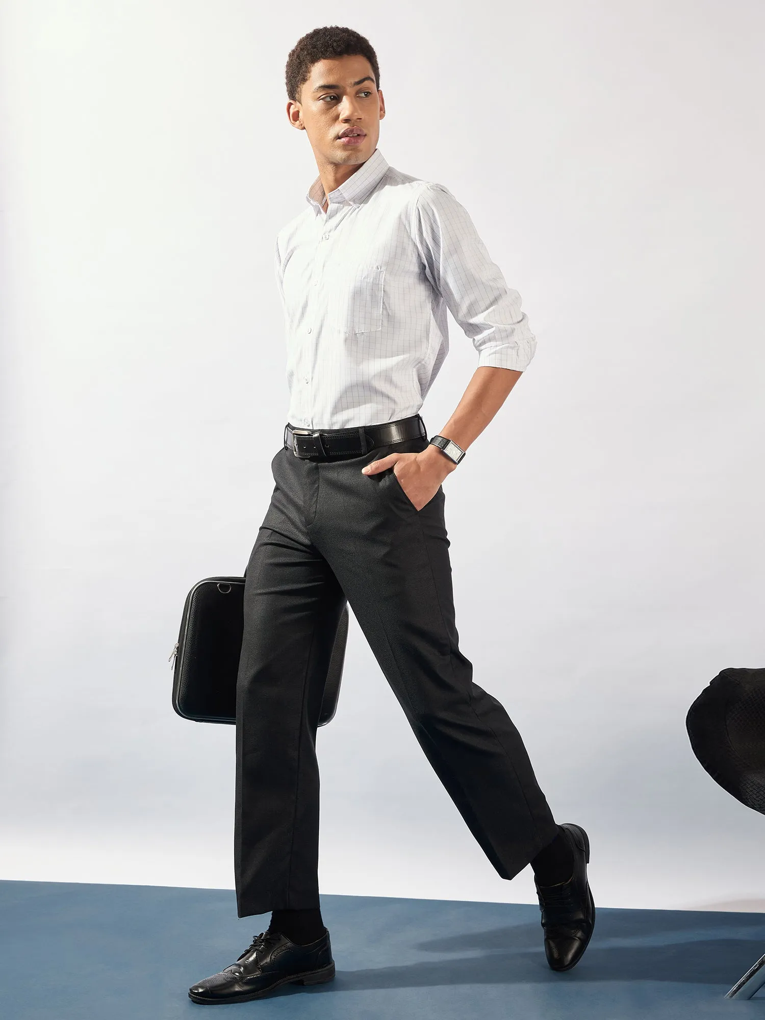 White and Purple: Micro Checked Formal Shirt