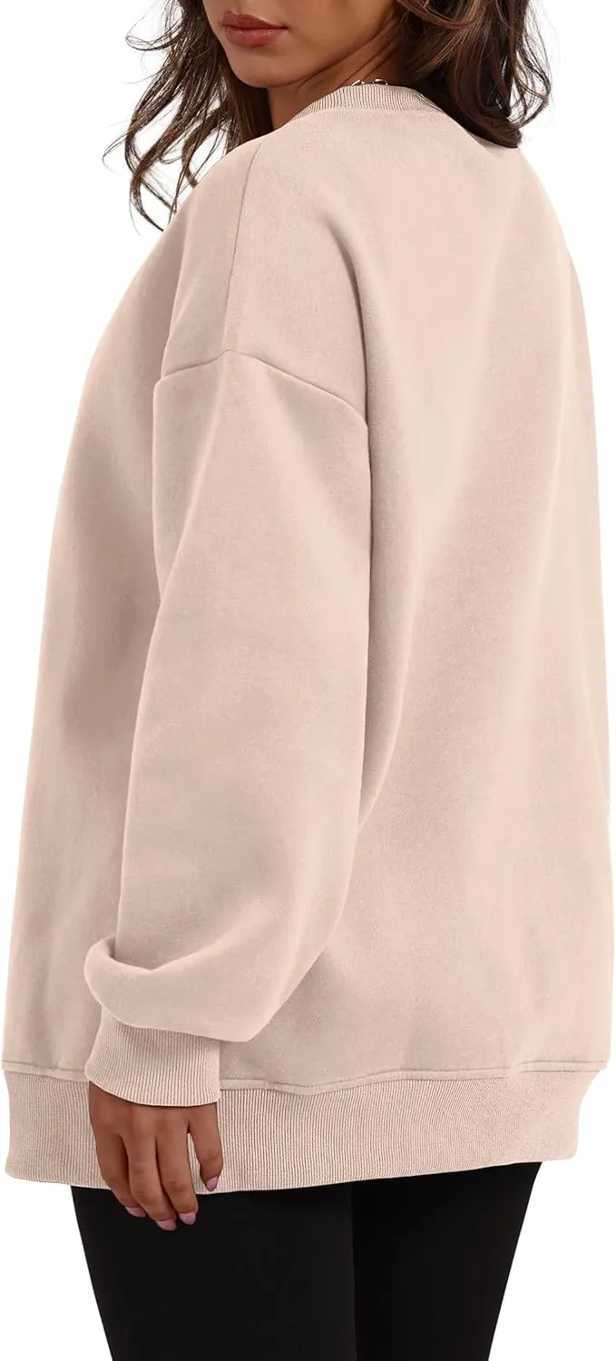 WIHOLL Womens Oversized Sweatshirts Crewneck Long Sleeve Tops Fleece Pullover Fall Fashion Clothes with Pocket