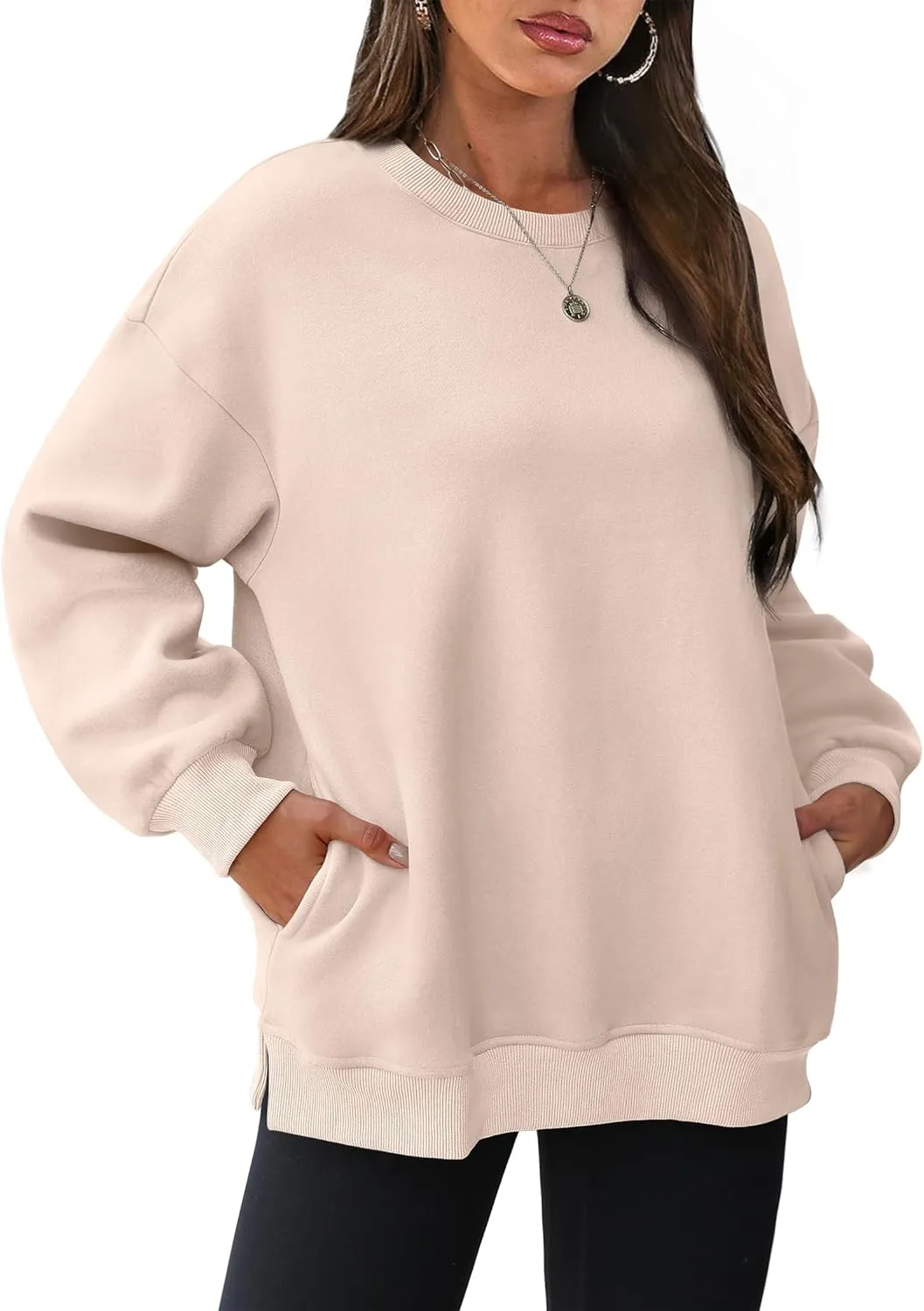 WIHOLL Womens Oversized Sweatshirts Crewneck Long Sleeve Tops Fleece Pullover Fall Fashion Clothes with Pocket