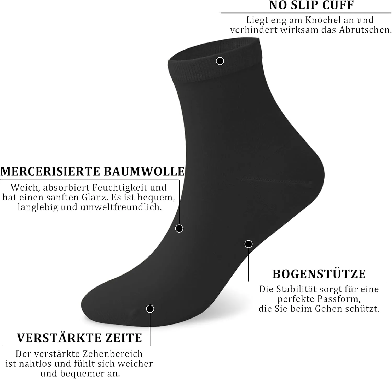 Wildarms Men's 6-Pack Running Socks - Cotton Ankle Socks with Arch Support, Cushioned & Breathable for Sports & Hiking