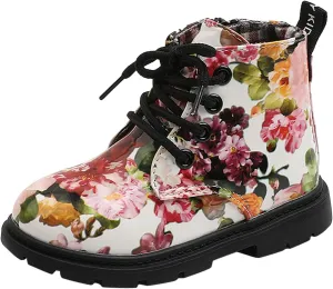 Windproof Shoes for Baby Toddler Boots Boys Girls Waterpoor Ankle Boots Side Zipper Booties Floral (A, 8.5 Toddler)