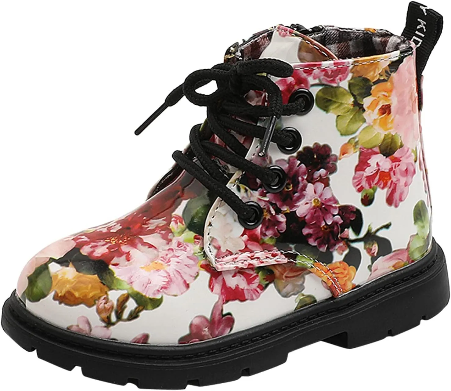 Windproof Shoes for Baby Toddler Boots Boys Girls Waterpoor Ankle Boots Side Zipper Booties Floral (A, 8.5 Toddler)