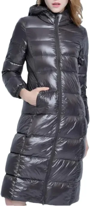 Winter Women Long Hooded Down Puffer Jacket Light Down Coat Parkas Outerwear Tops