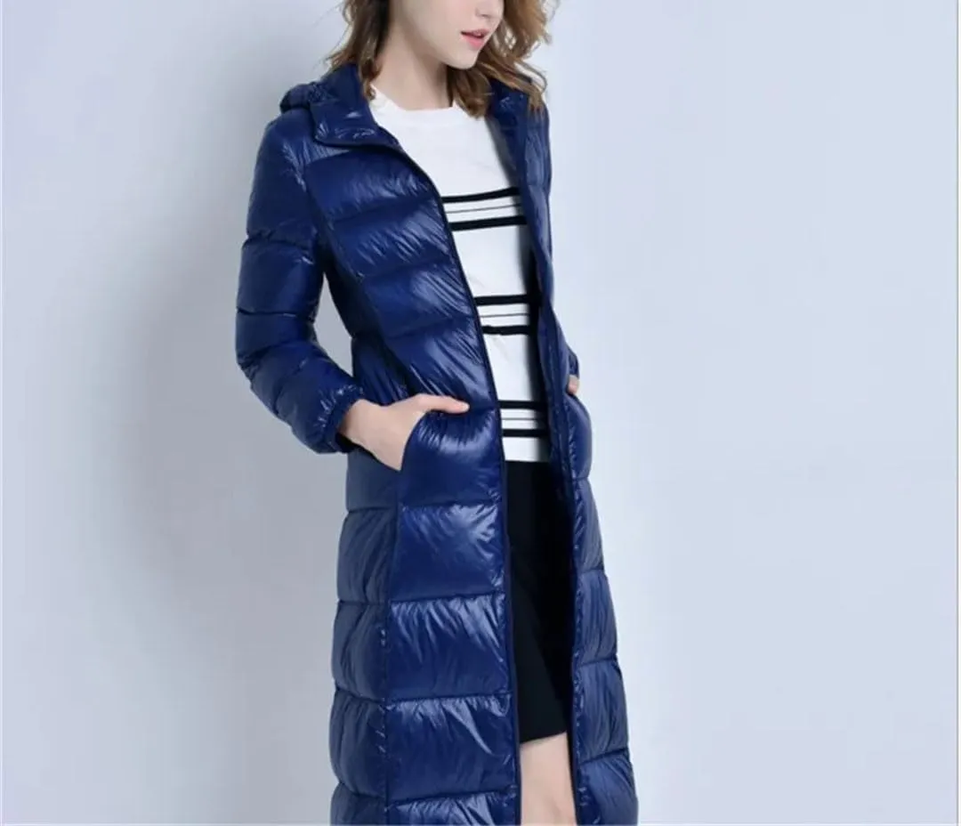 Winter Women Long Hooded Down Puffer Jacket Light Down Coat Parkas Outerwear Tops
