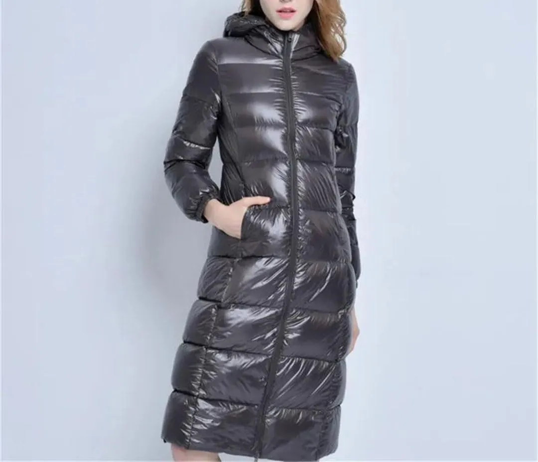 Winter Women Long Hooded Down Puffer Jacket Light Down Coat Parkas Outerwear Tops