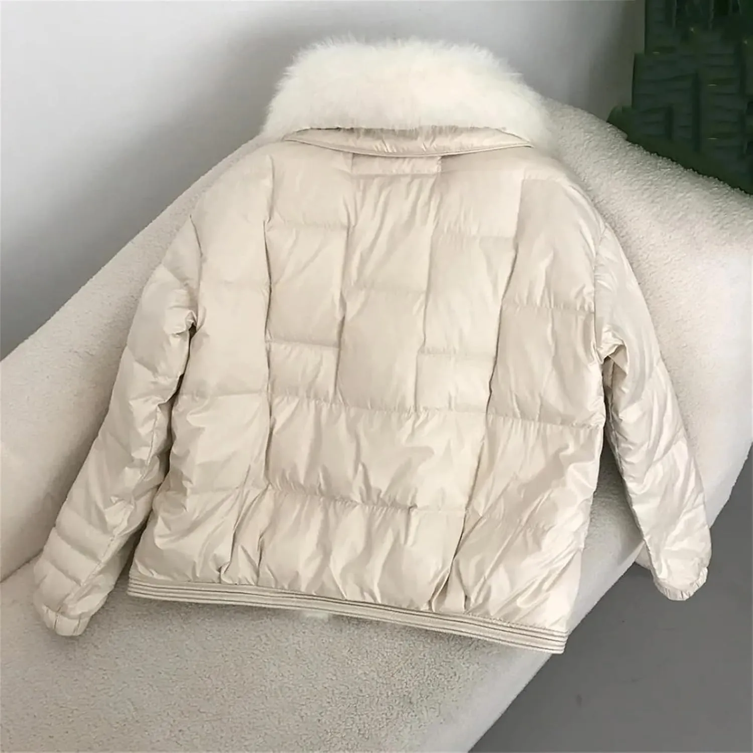 Winter Women White Duck Down Jacket Short Warm Puffer Loose Vintage Parka Outerwear