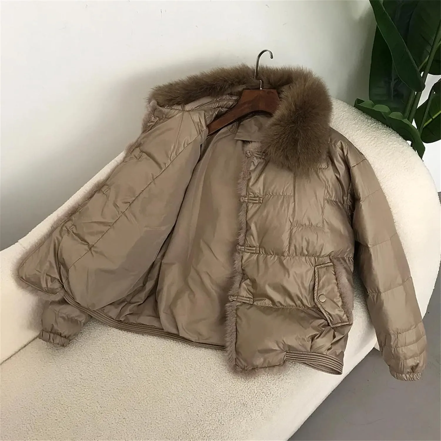 Winter Women White Duck Down Jacket Short Warm Puffer Loose Vintage Parka Outerwear