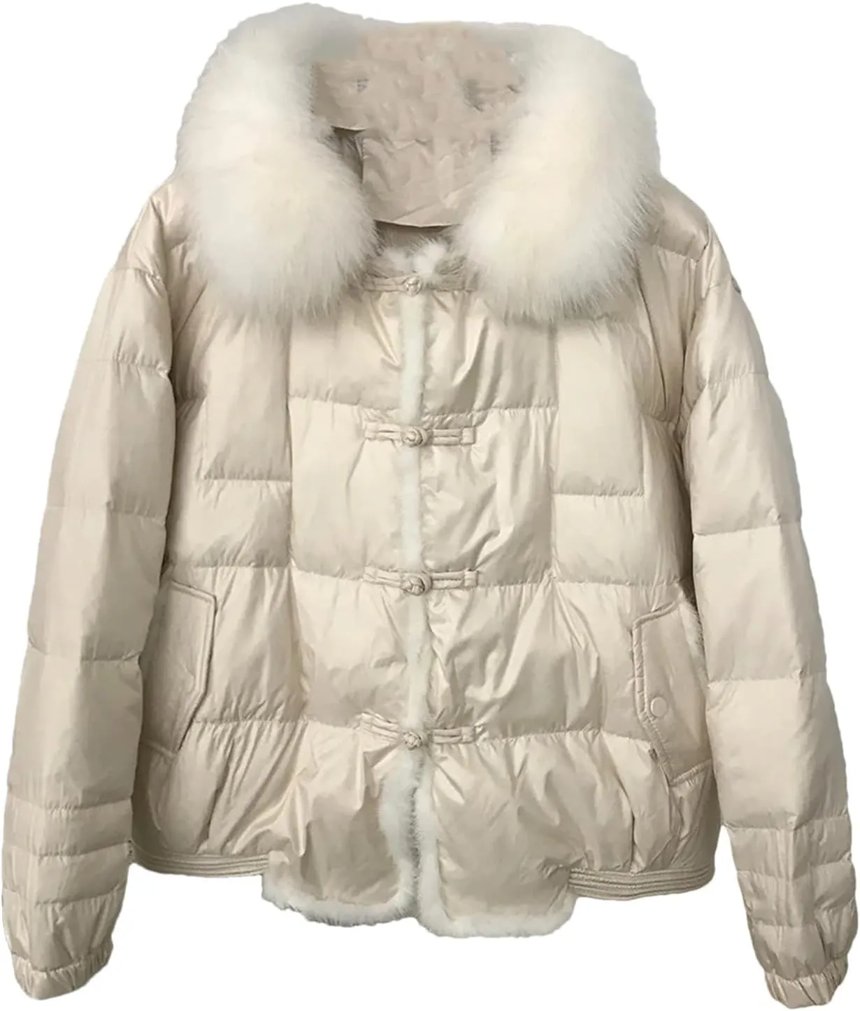 Winter Women White Duck Down Jacket Short Warm Puffer Loose Vintage Parka Outerwear