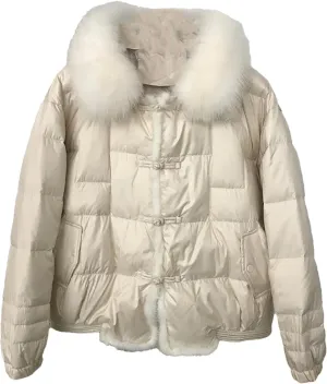 Winter Women White Duck Down Jacket Short Warm Puffer Loose Vintage Parka Outerwear