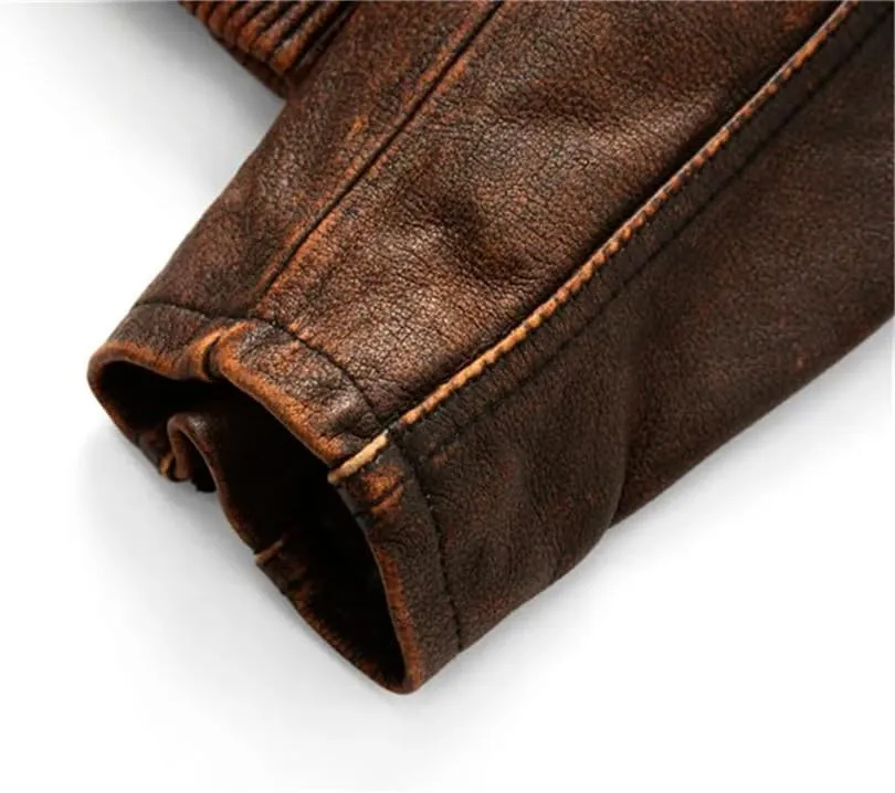 Wjnvfioo Motorcycle Leather Jacket Men Slim Retro Jacket Leather Coat Men Moto Biker Clothes