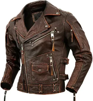 Wjnvfioo Motorcycle Leather Jacket Men Slim Retro Jacket Leather Coat Men Moto Biker Clothes