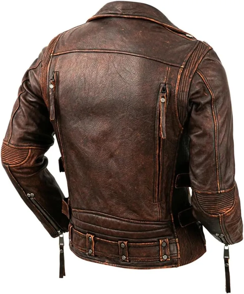 Wjnvfioo Motorcycle Leather Jacket Men Slim Retro Jacket Leather Coat Men Moto Biker Clothes