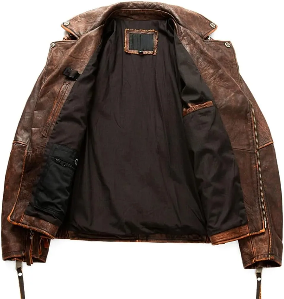 Wjnvfioo Motorcycle Leather Jacket Men Slim Retro Jacket Leather Coat Men Moto Biker Clothes