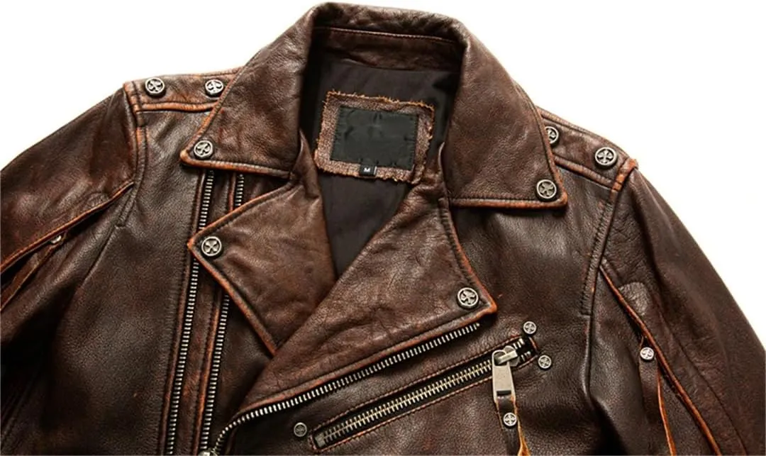 Wjnvfioo Motorcycle Leather Jacket Men Slim Retro Jacket Leather Coat Men Moto Biker Clothes